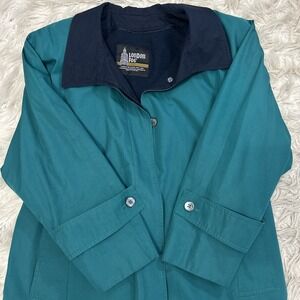 Vtg London Fog Trench Coat 10 Wool Blend‎ Lining Teal Green Navy Swing Old Money